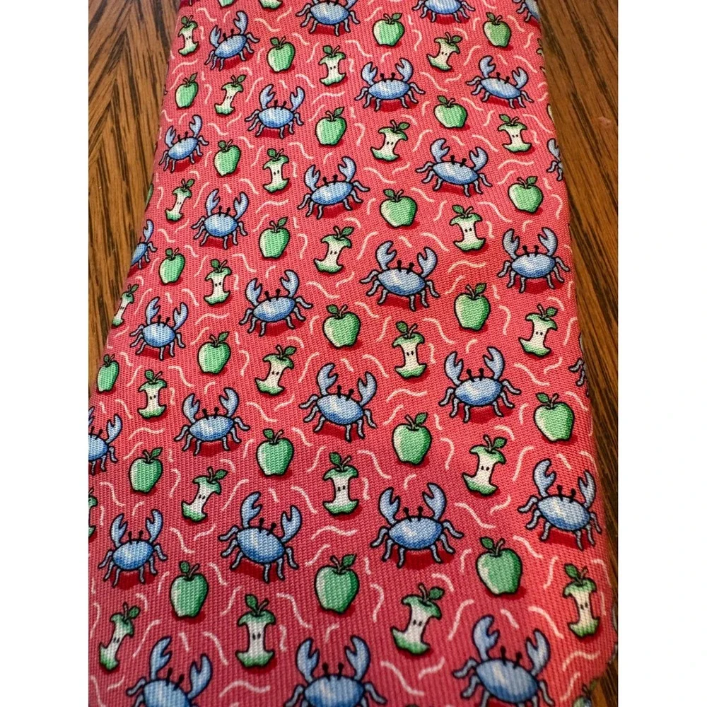 Vineyard Vines Silk Tie Kids OS Pink Blue Crab Green Apple Nautical Preppy